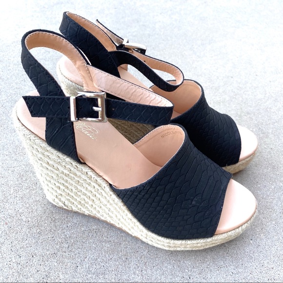 Shoes - New! Black Snake Skin Espadrille Wedge Sandals